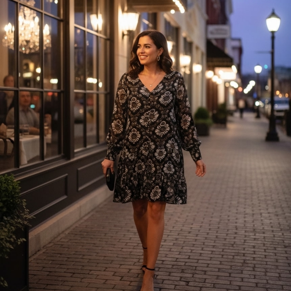 Elegant Black Print Dress